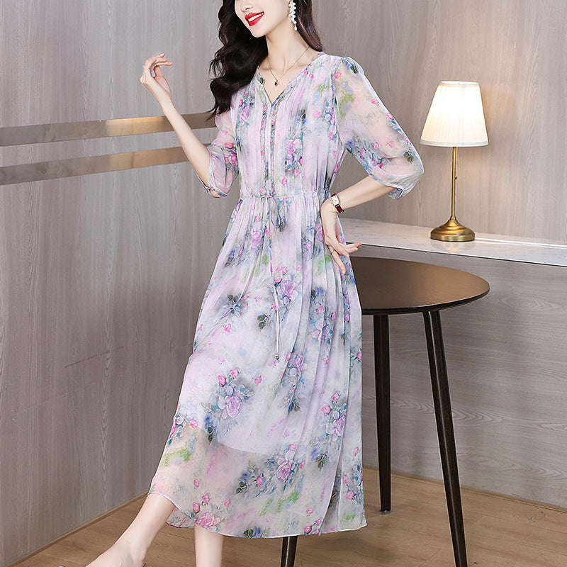 Women's High-Waisted Silk Midi Dress