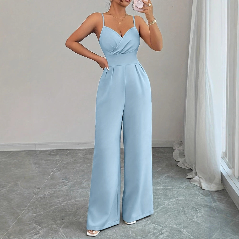 Simple Solid-Color High-Waist Jumpsuit For Summer