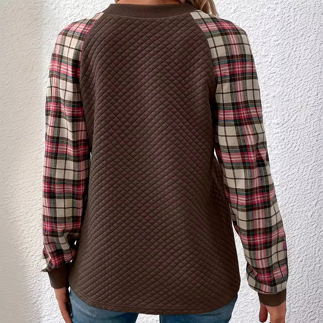 Diamond Plaid Long Sleeve Crew Neck Sweater