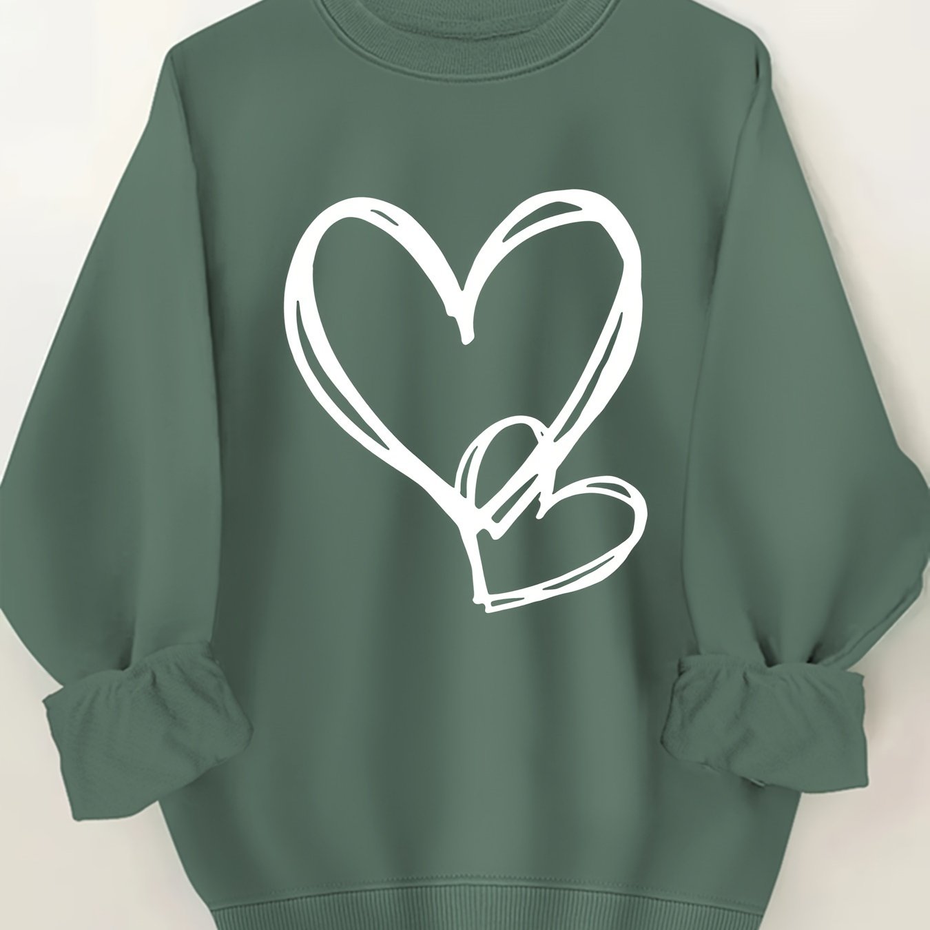 Valentine's Day Heart Print Sweatshirt, Spring/Autumn Crew Neck, Women's Plus Size