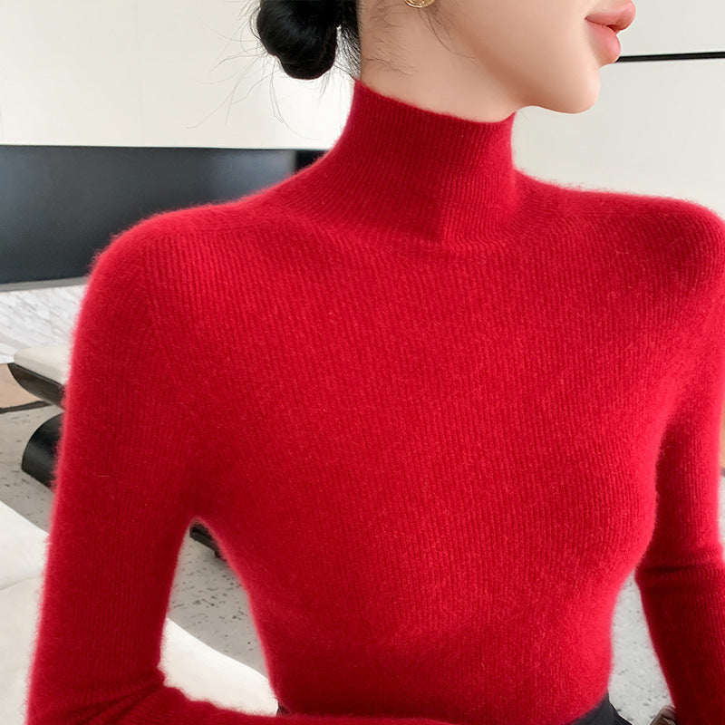 Women's Autumn and Winter Seamless Stand Collar Solid Color Turtleneck Sweater