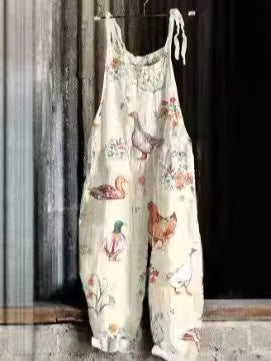 Women's 3D Printed Casual Straight-Leg Jumpsuit Pants