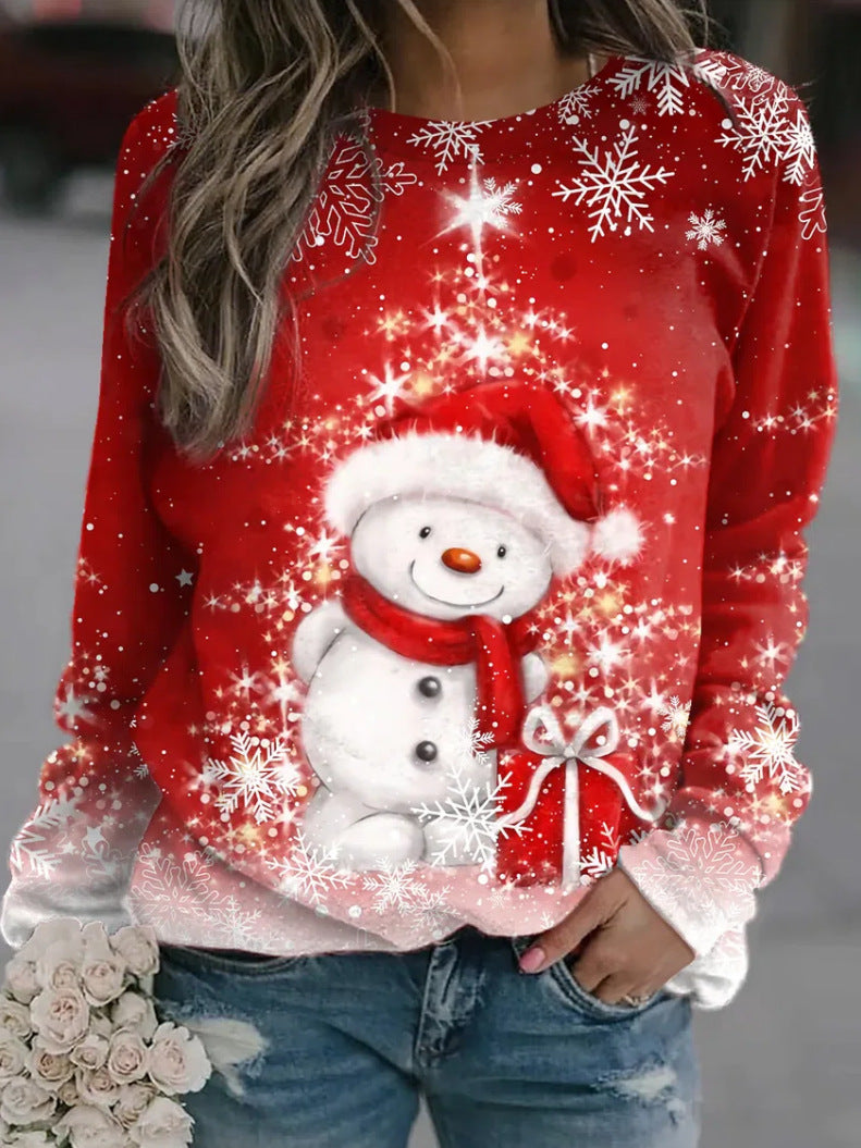 Women's Printed Round Neck Long-Sleeve Casual Sweater