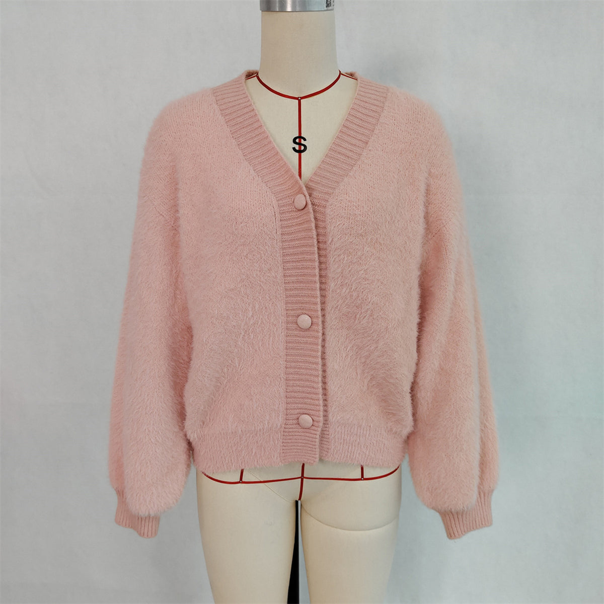 Leisure Commute V-neck Solid Color Coat Sweater