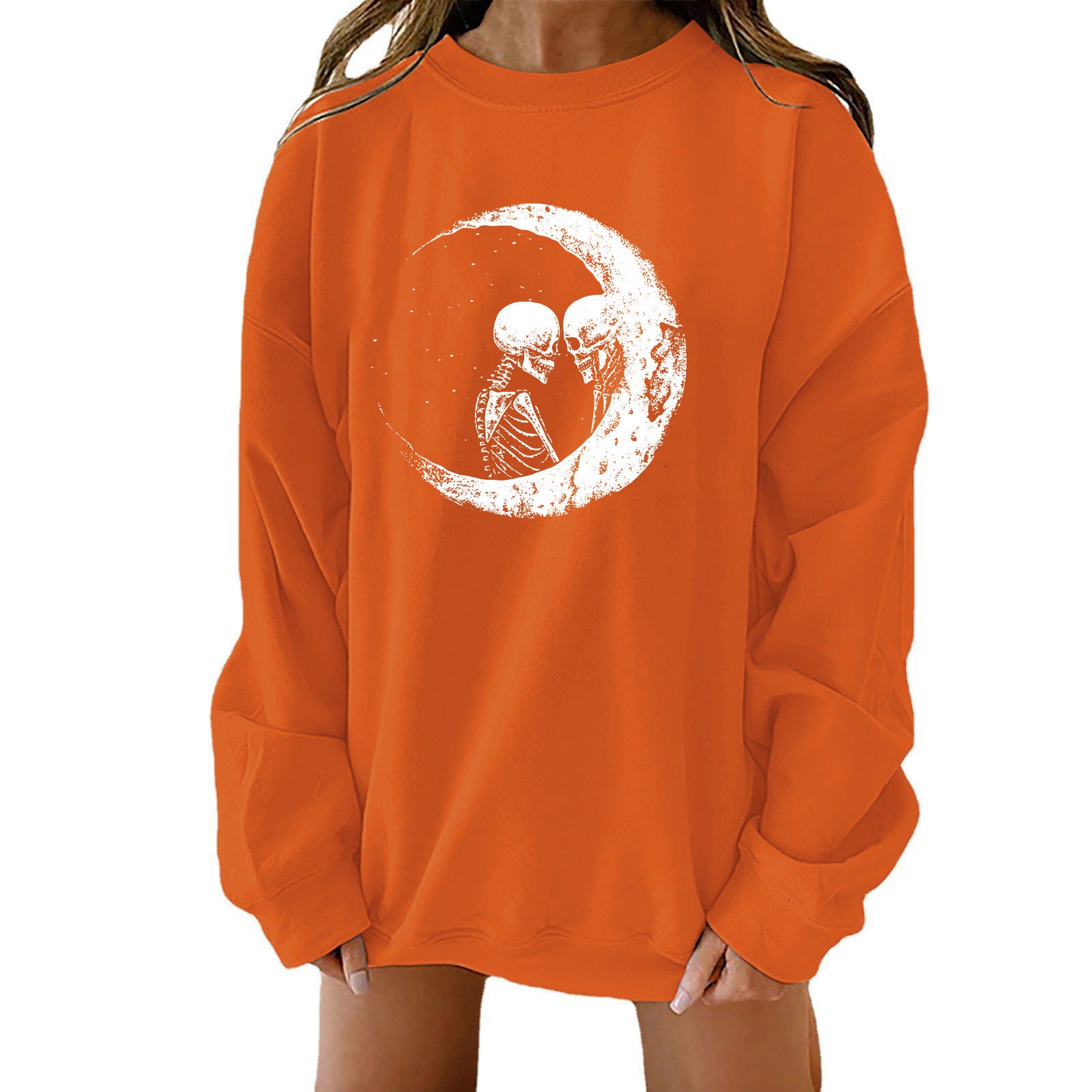 Spooky Chic Halloween Print Loose Crewneck Sweatshirt