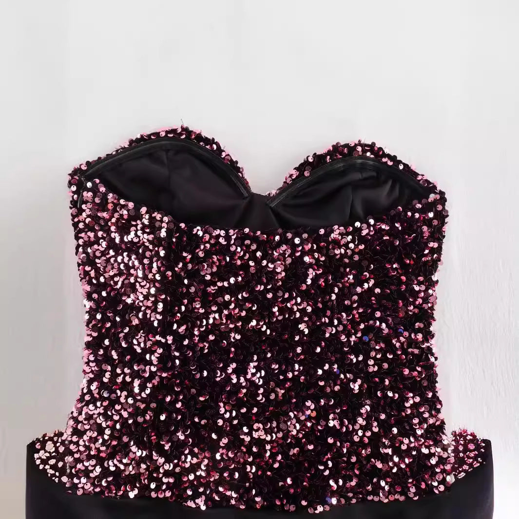 Women's Fashion Tube Top Sequins Jumpsuit