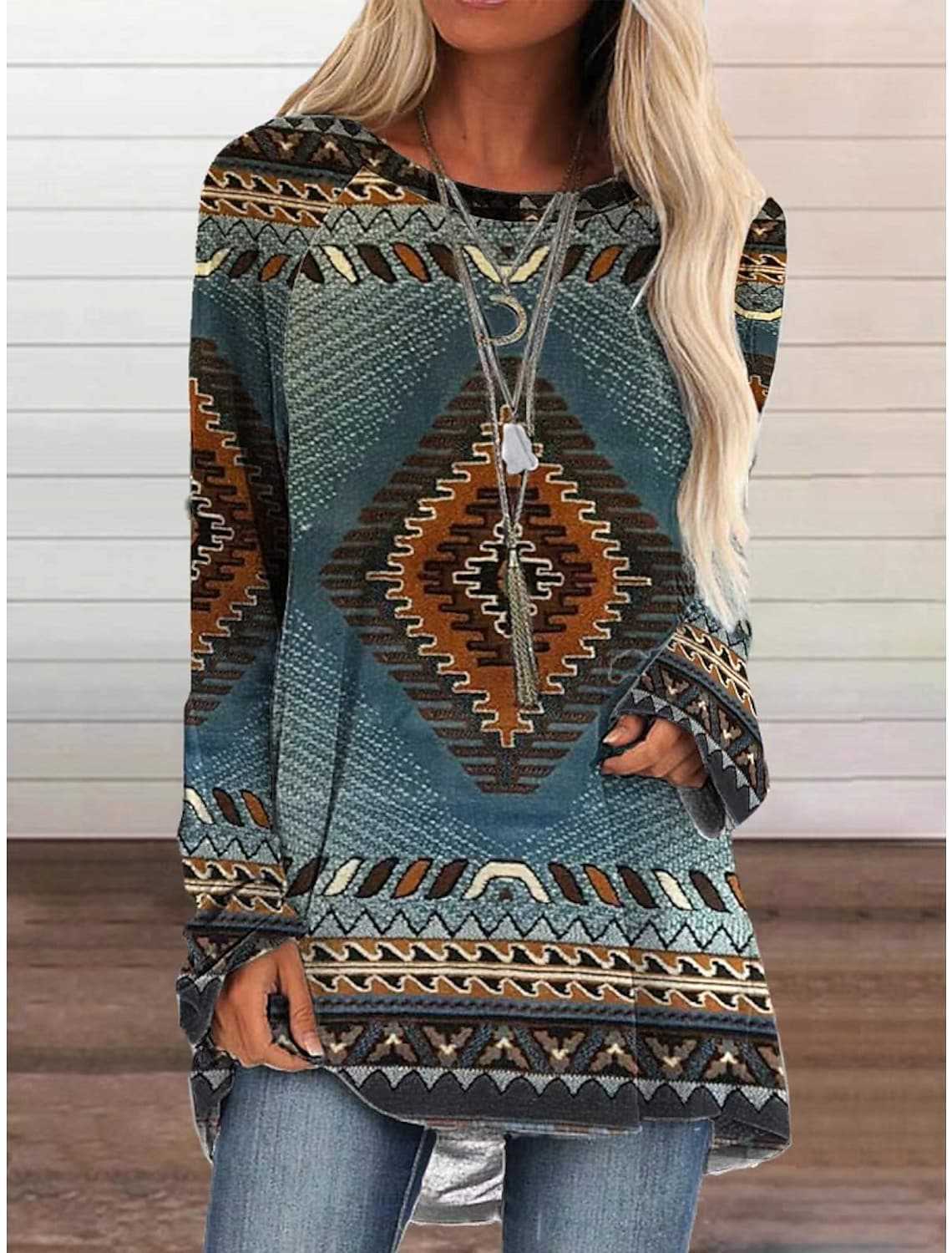 Long T-shirt Dress Retro Ethnic Style