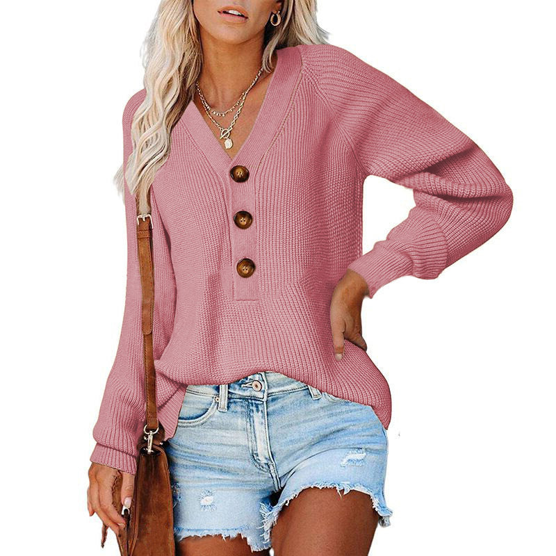 Women's V-Neck Button Knit Sweater