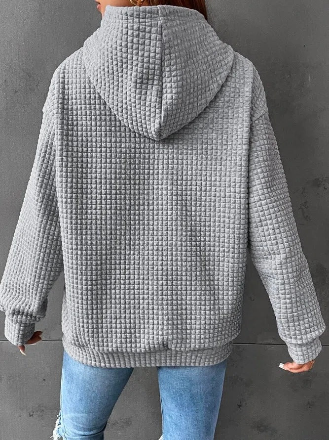 Women's Plaid Pocket Long Sleeve Solid Hoodie