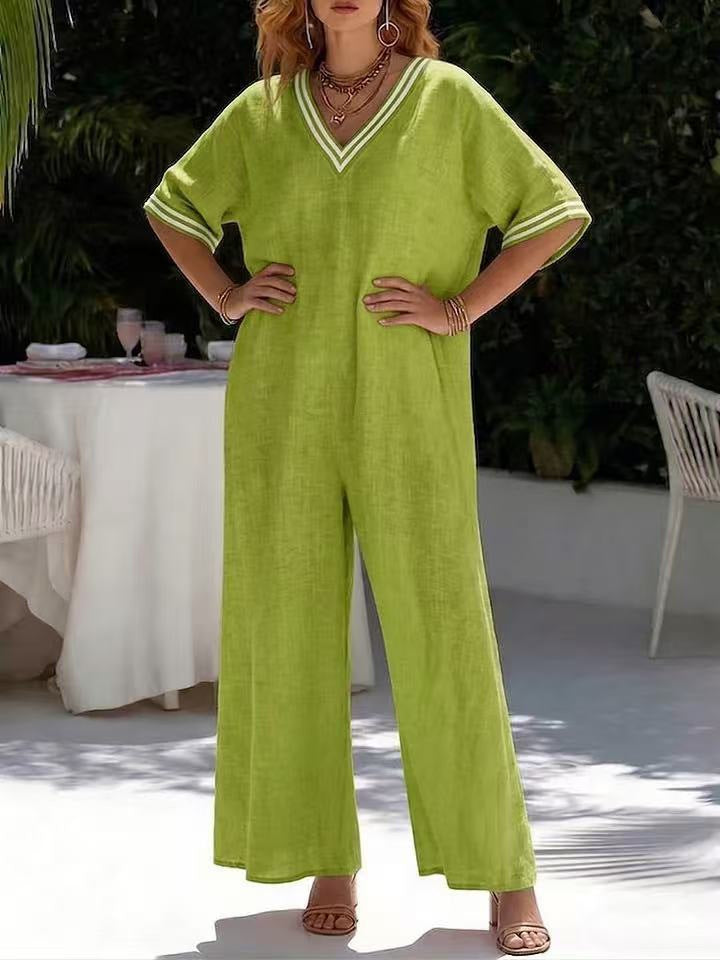 Chic Solid-Color Wide-Leg Casual Jumpsuit