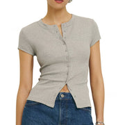 Straight-shoulder Slim-fit Short-sleeve Cardigan T-shirt