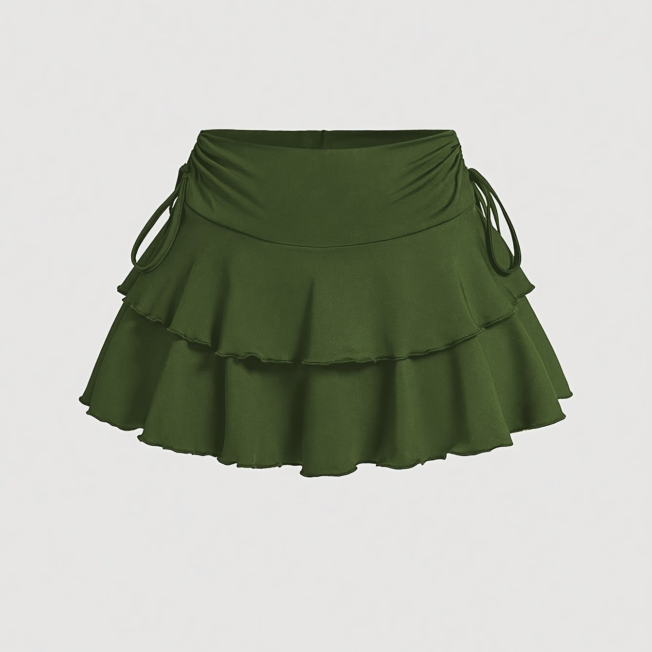 Women's Plus Size Side Drawstring Tiered Skirt with Multi-Hem