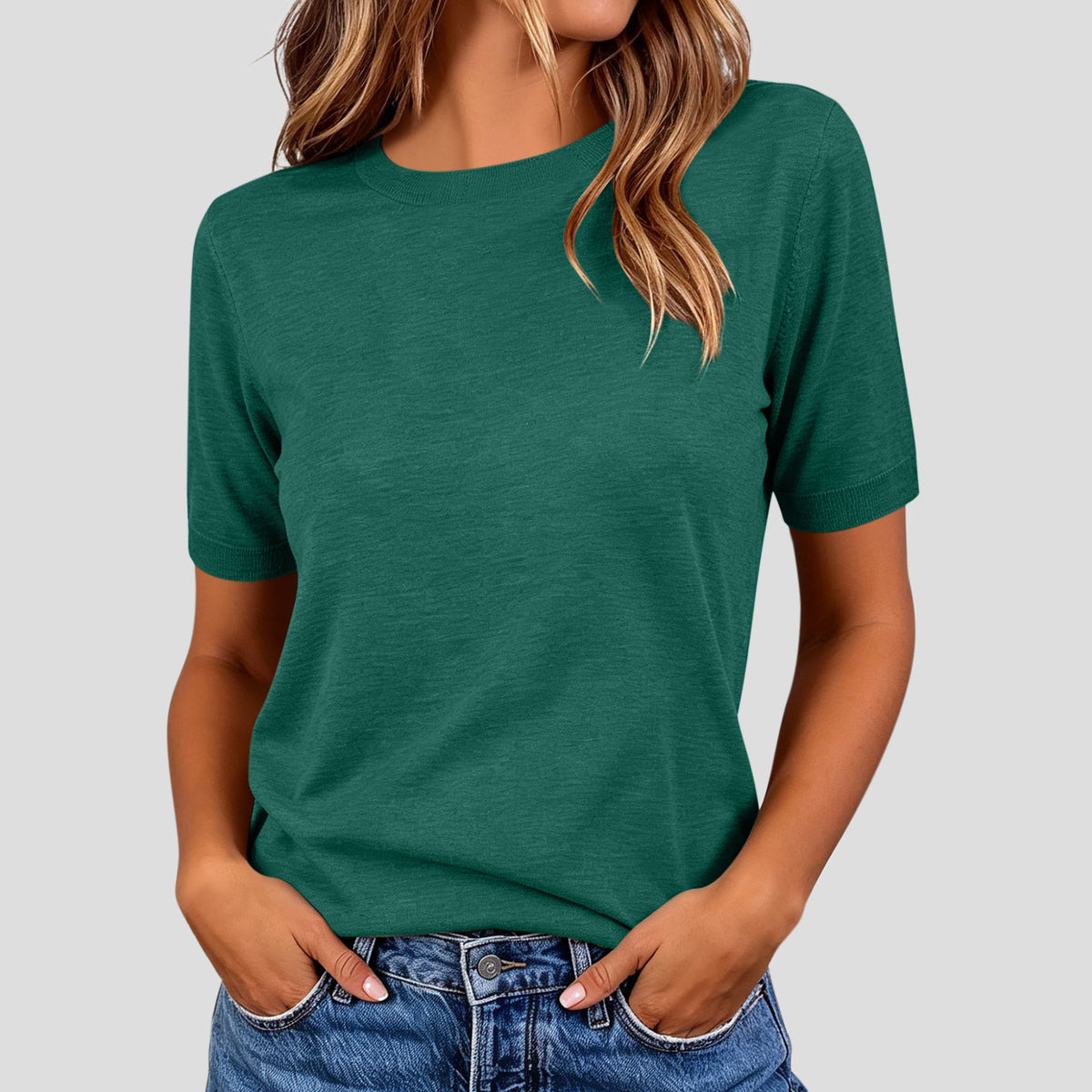 Women's Summer Lightweight Knit Short Sleeve T-shirt Solid Crewneck Loose Regular Fit Casual Versatile Top Sweater