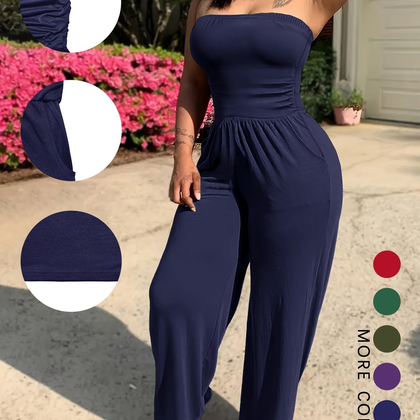 Comfy Chenille Strapless Casual One-Piece Jumpsuit