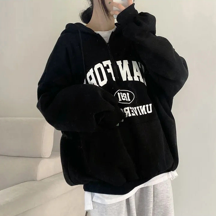 Women's Letter Print Full-Zip Fleece Hoodie