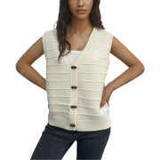 Horn Button Sleeveless V-neck Knitted Vest for Women