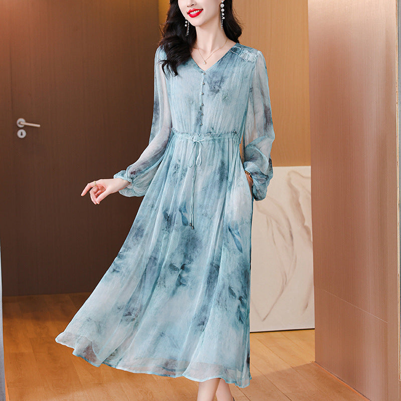 Women's High-Waisted Silk Midi Dress