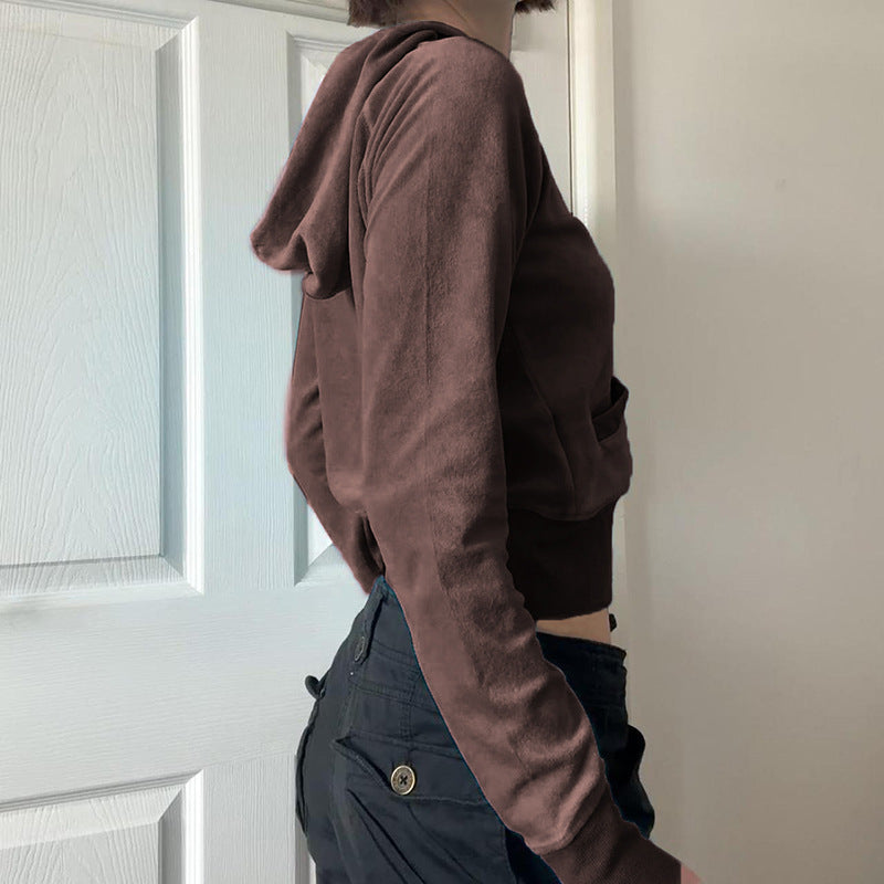 Suede Hooded Zip-Up Jacket
