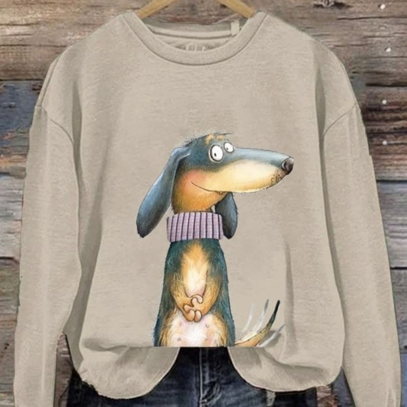 Casual Cartoon Print Long Sleeve Women's Round Neck Sweatshirt