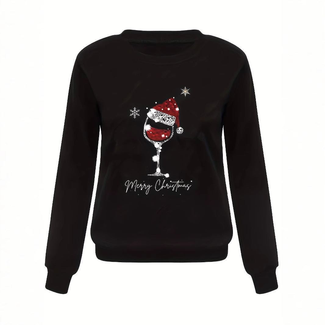 Festive Women's Christmas Print Long Sleeve Loose Top