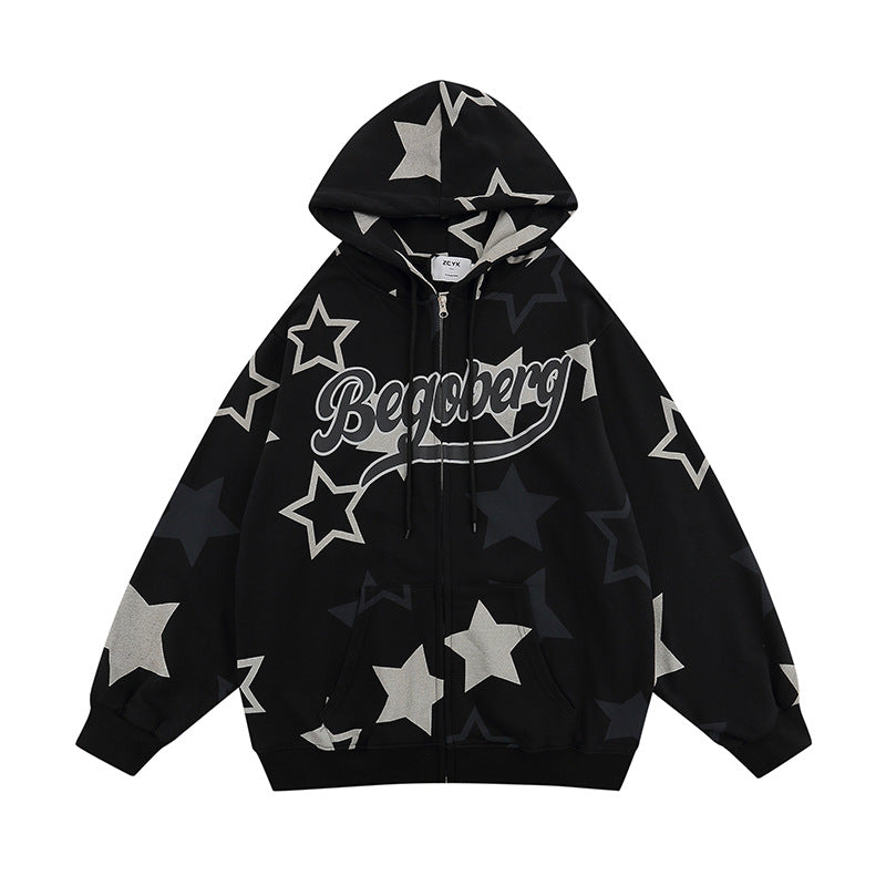 Retro XINGX Printed Brushed Zip-Up Hoodie