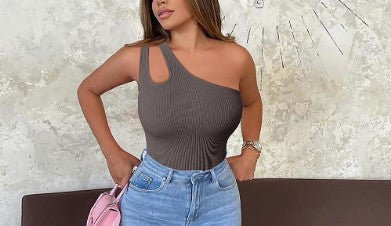 Women's Diagonal Collar One Shoulder Siamese Vest Tights