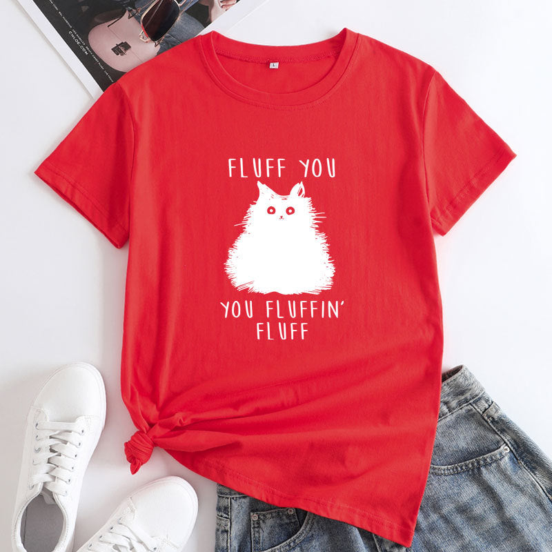 Women's Plus Size Cat Print Cotton T-Shirt