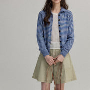 Blue Striped Wool Cardigan – Slim-Fit, Fluffy, Cozy & Stylish