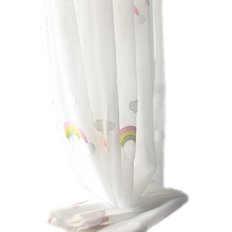 Children's Rainbow Gauze Curtains with Pastoral Embroidery
