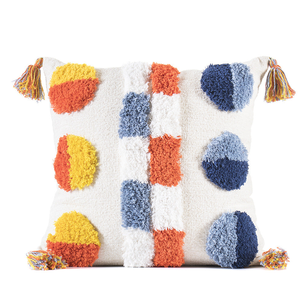 Luxury Tufted Throw Pillow with Tassels - Contrast Color Design