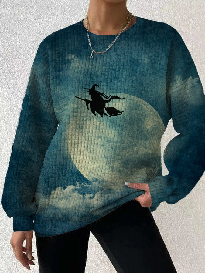 Women's 3D Digital Print Round Neck Loose Sweater