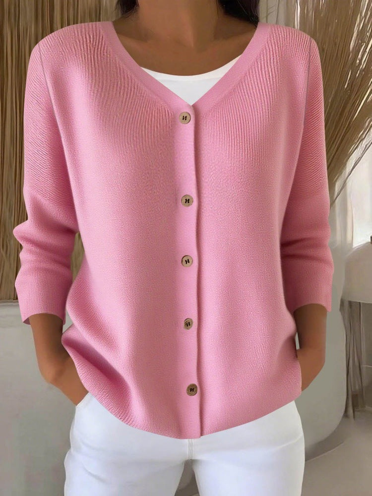 Womens Knitted Sweater V-neck Button-up Cardigan Womens Top