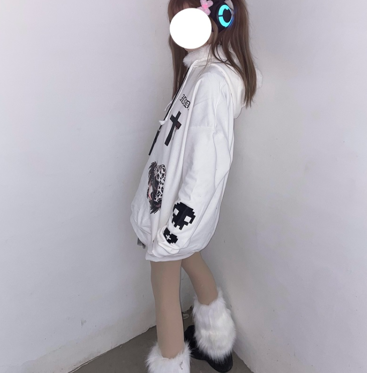 Loose Hooded Sweater Print Is Popular And Cute