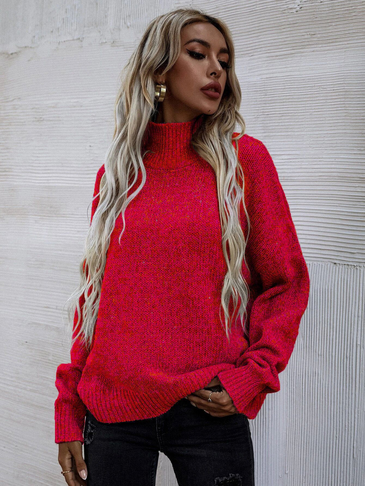 Loose Round Neck Pullover Cable-knit Sweater Women's Clothing
