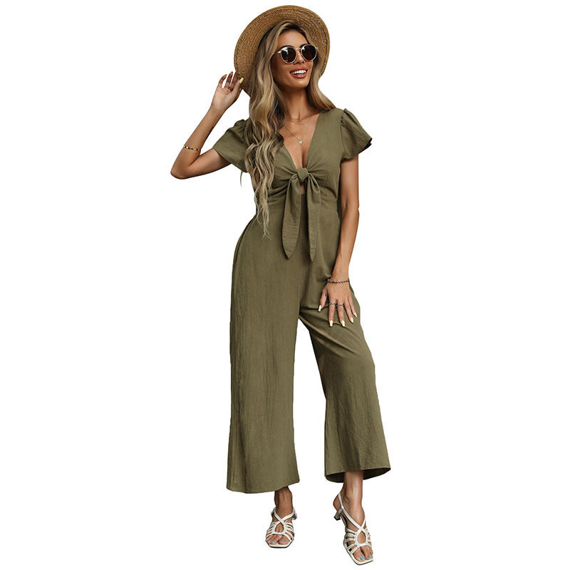 Women's V-Neck Cropped Wide-Leg Jumpsuit