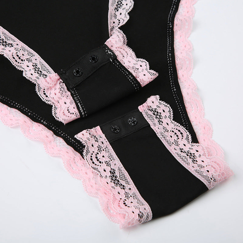 Women's V-neck Sleeveless Lace Trim Sleeveless Jumpsuit