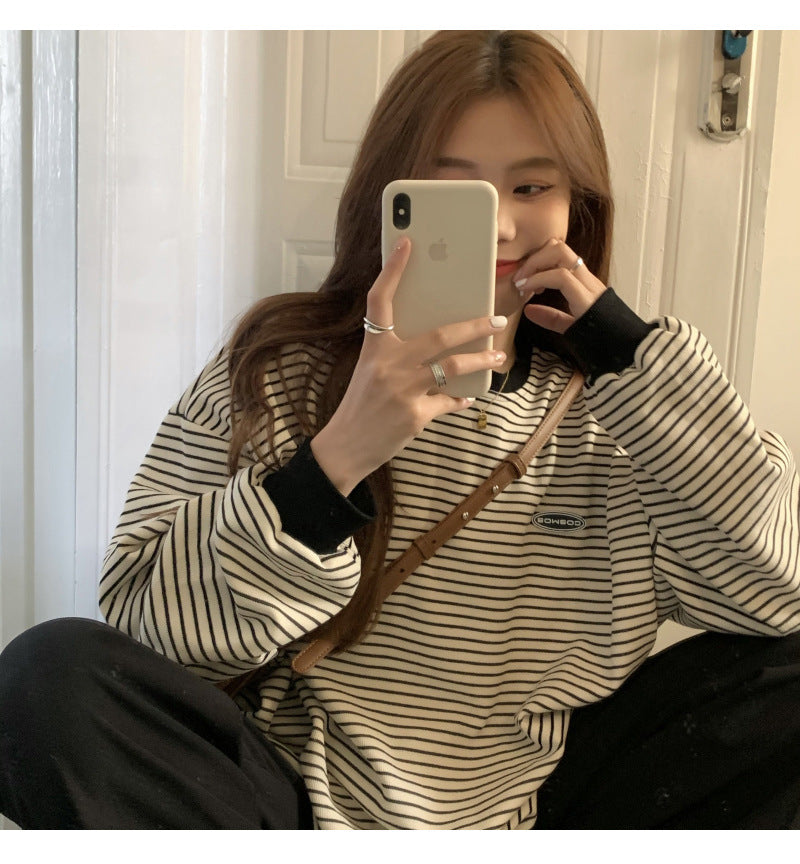 Striped Oversized Long-Sleeve Pullover Sweater