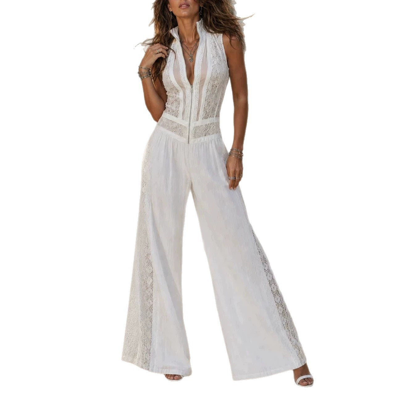 High-Waisted Wide-Leg Draped Jumpsuit with Cutouts