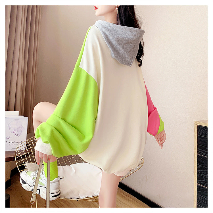 Cozy Color-Block Hooded Sweater for Women