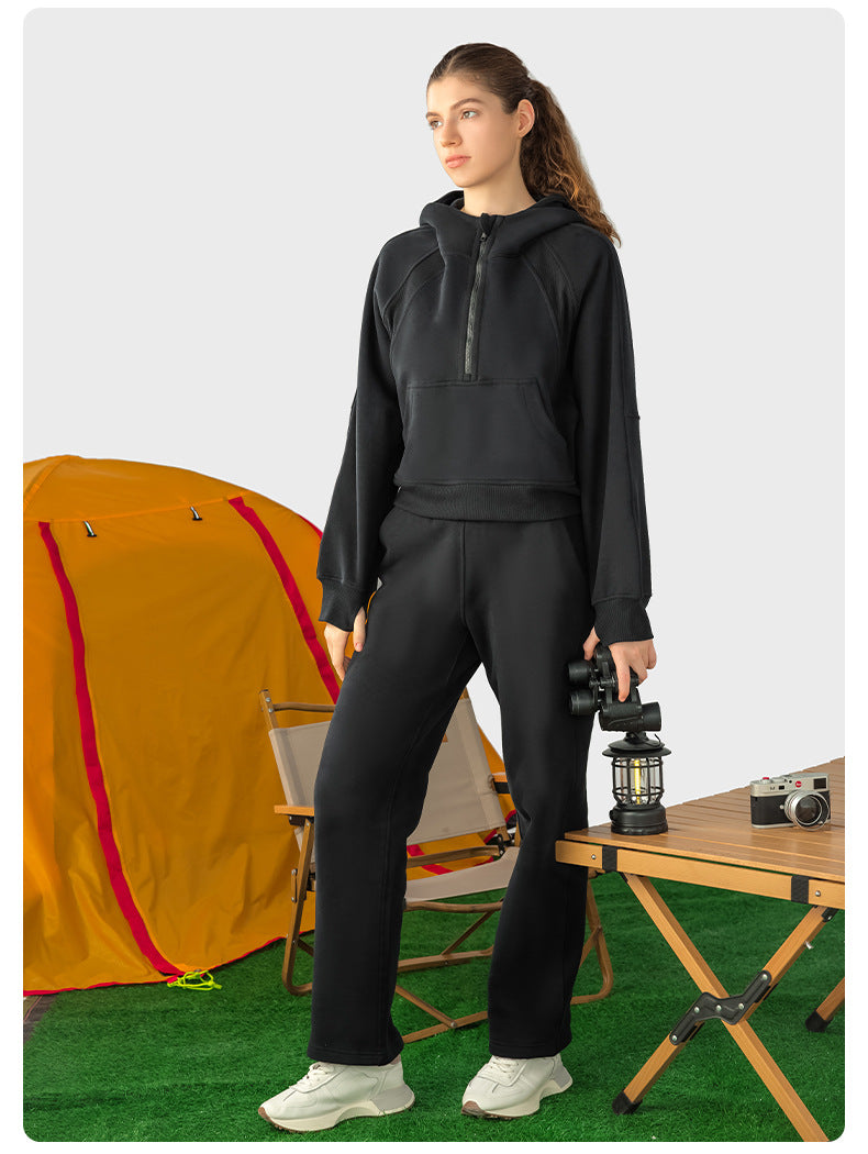 Autumn And Winter Hoodie Half Zipper Sweater Women's Short Casual Loose All-Match Sports Top