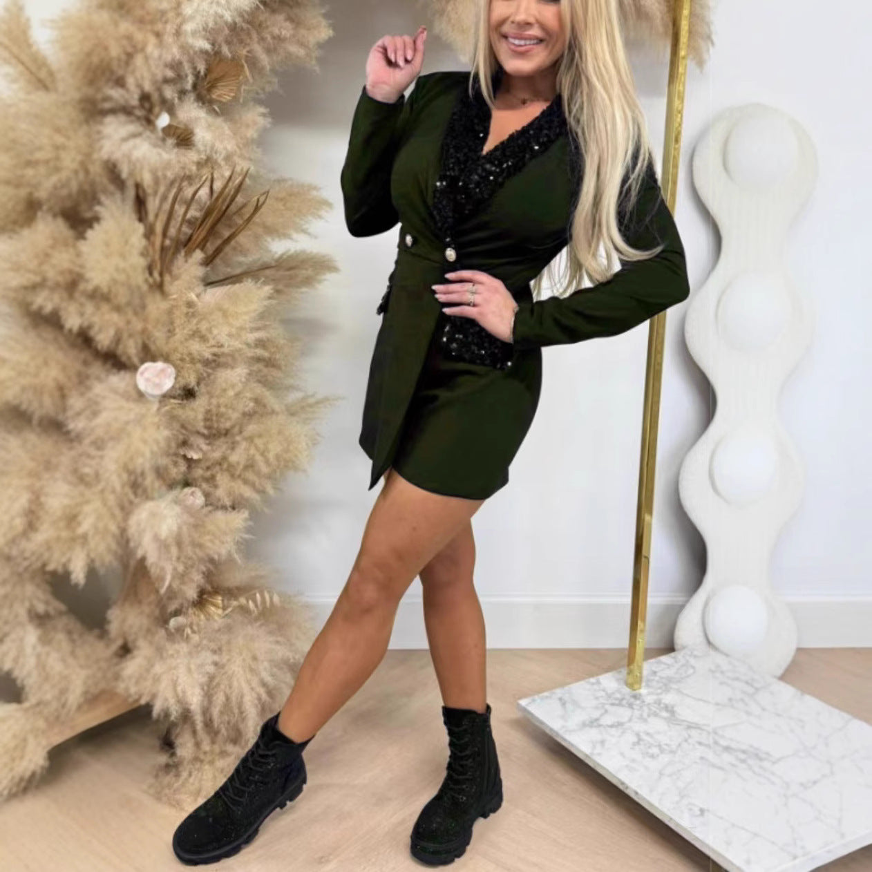Elegant Women's Spliced Sequin Jumpsuit Skirt