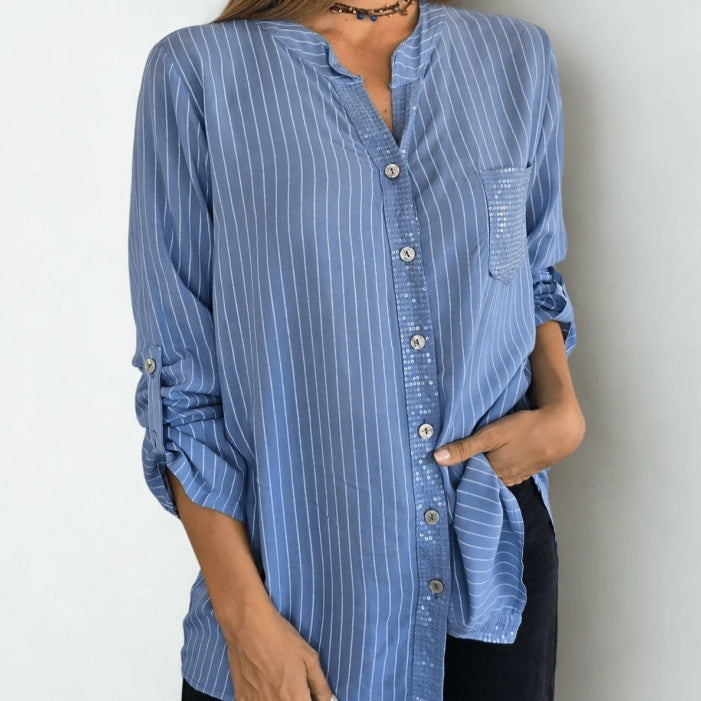 Womens Loose Casual Multi-Colored Striped Shirt