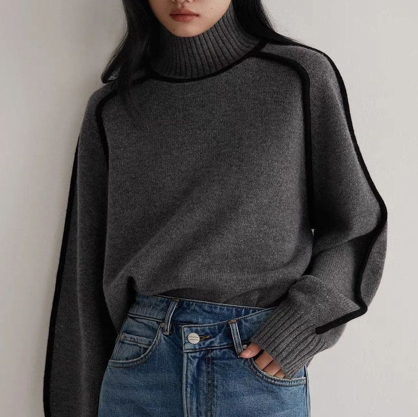 Elegant-line Textured Ribbed Base Knit Sweater