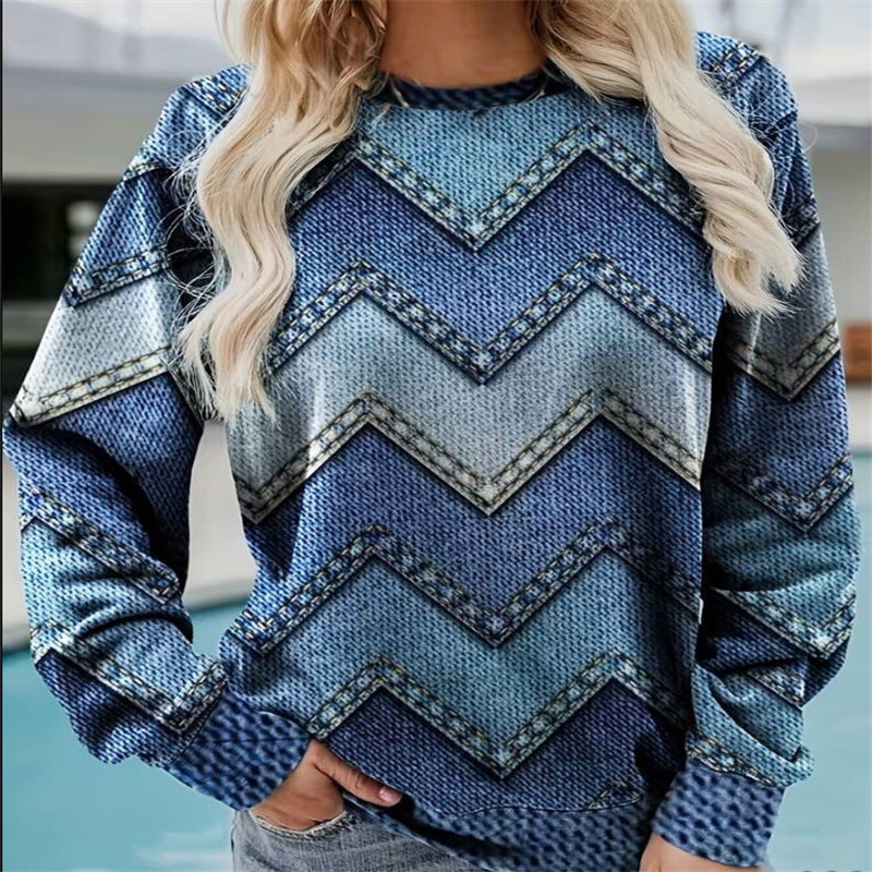 Plus Size Casual Printed Long Sleeve Sweatshirt