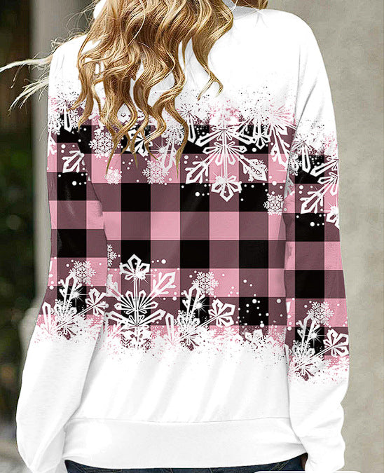Women's Cozy Printed Hooded Sweatshirt with Pile Collar