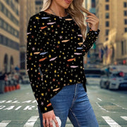 Patterned Long Sleeve Casual Top for Women – Japanese/Korean Style