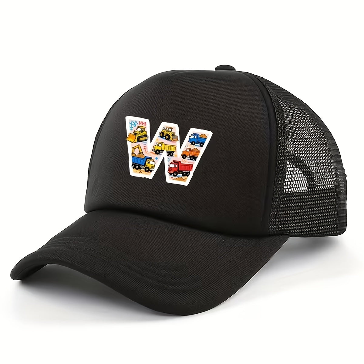 Adjustable Construction Vehicle Printed Trucker Hat for Kids