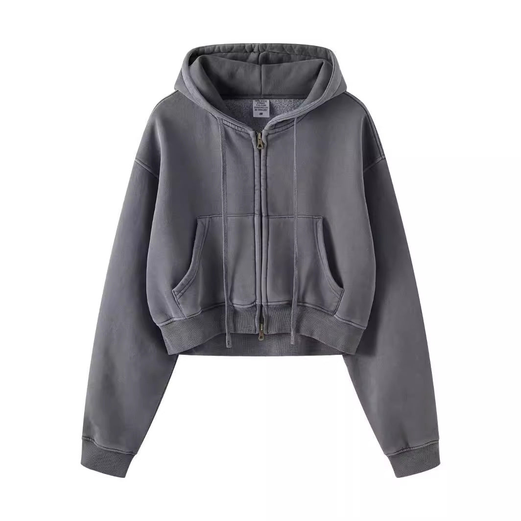 Retro Color Block Zip Hooded Sweater
