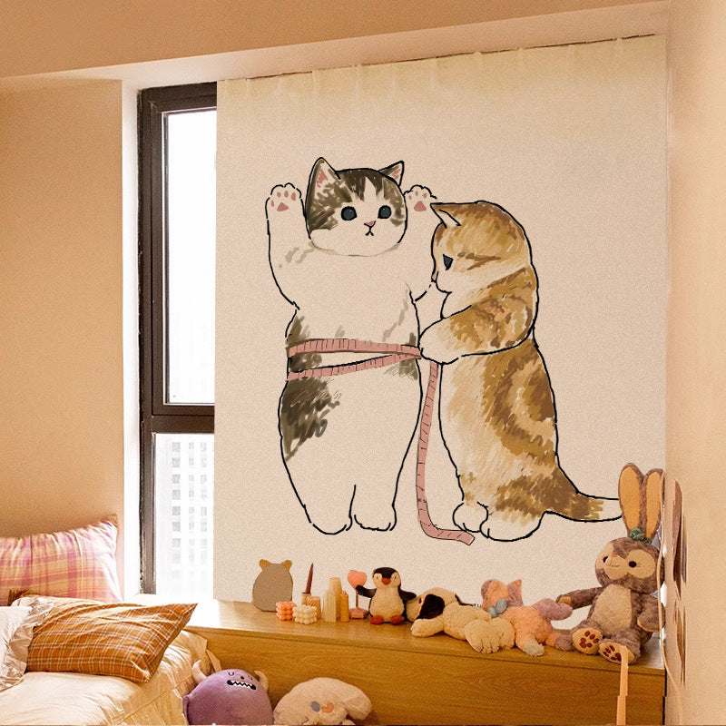Velcro Curtain Cute Cat Punch-free Installation Shade Cloth Self-adhesive Short