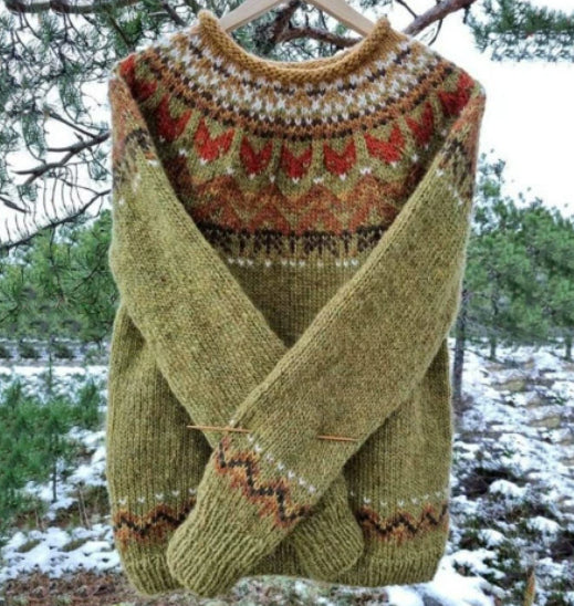 Round Neck Color Block Loose Fashionable Pullover Sweater